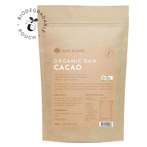 Bare Blends Organic Raw Peruvian Cacao 150g Hot on Sale